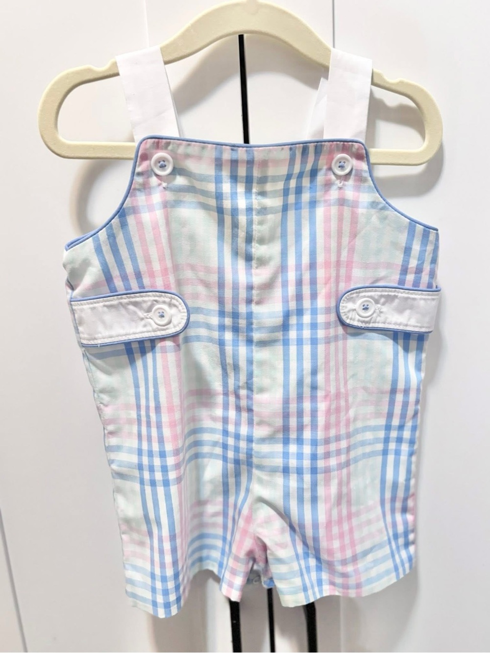 TBBC Baby/Toddler Plaid Shortalls in Pastel Blue & Pink